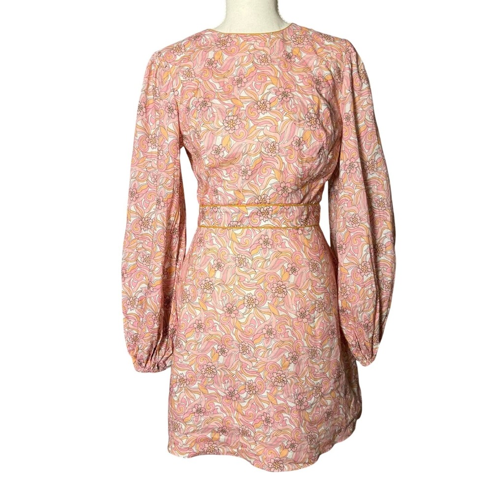 Keepsake The Label Size S Floral Mini Dress Long Sleeve Retro Pink Fit & Flare
